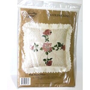 Something Special Candlewicking Embroidery Kit Pink Roses Pillow 14"x14" Vintage